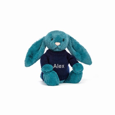 Jellycat Bashful Mineral Blue Bunny with Navy Jumper UK | 64309CVHW